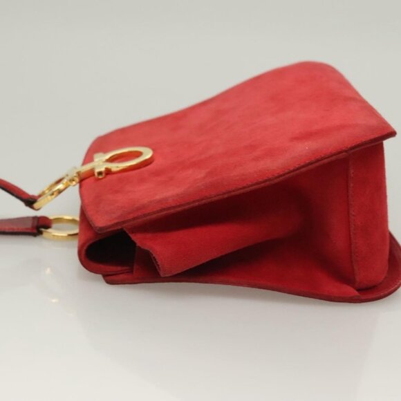 Salvatore Ferragamo Gancini Shoulder Bag Suede Red Gold Auth - Picture 5 of 16